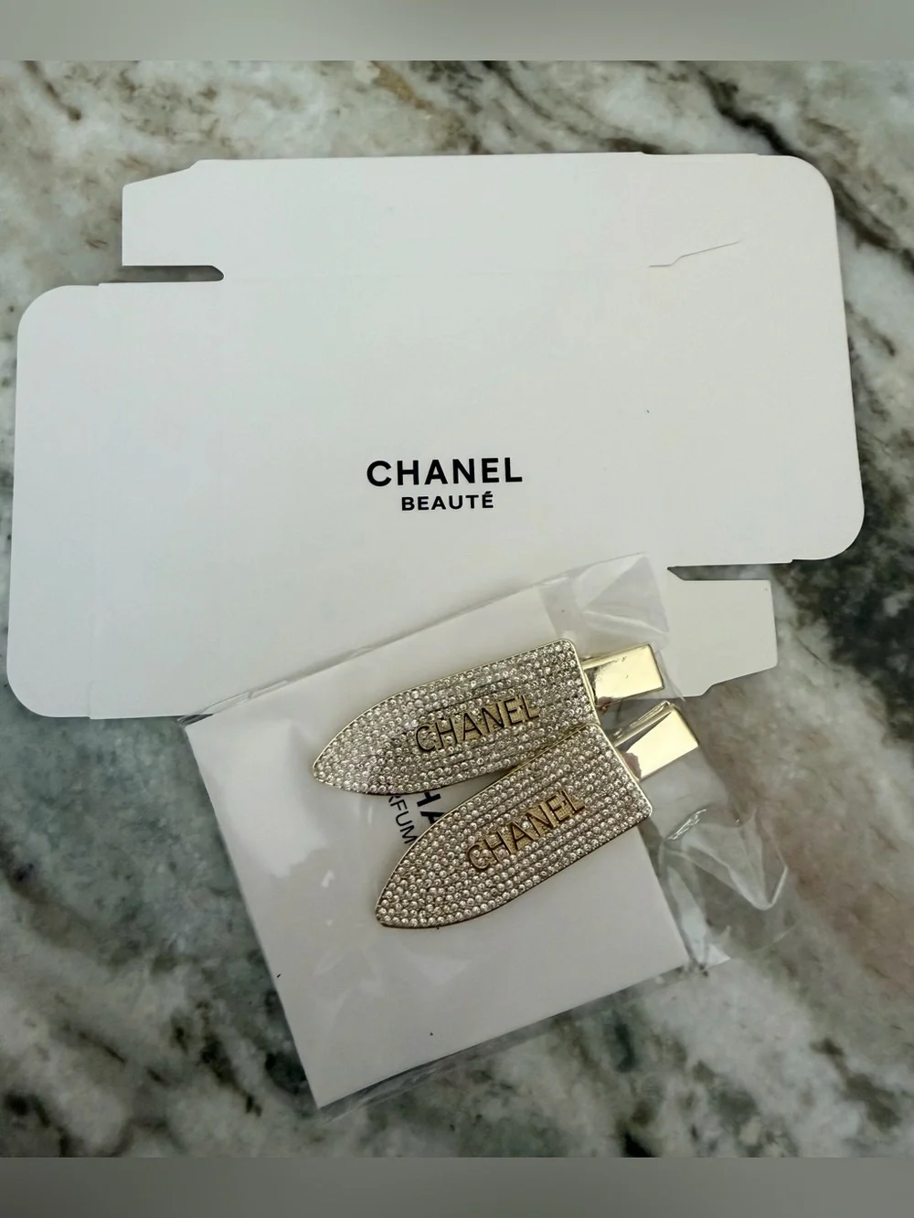 Chanel Beaute SilverTone Crystals Set Of 2 Barrettes NEW SEALED w Original Box.